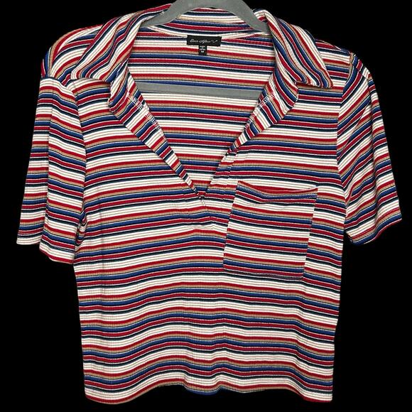 Ever After Tops - Colorful‎ Striped Short Sleeve Collared Shirt Size M